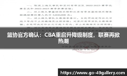 篮协官方确认：CBA重启升降级制度，联赛再掀热潮